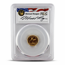 Load image into Gallery viewer, 2016-P $15 PCGS Tuvalu Pearl Harbor 1/10 Oz Gold Coin – Michael Reagan Signature Label
