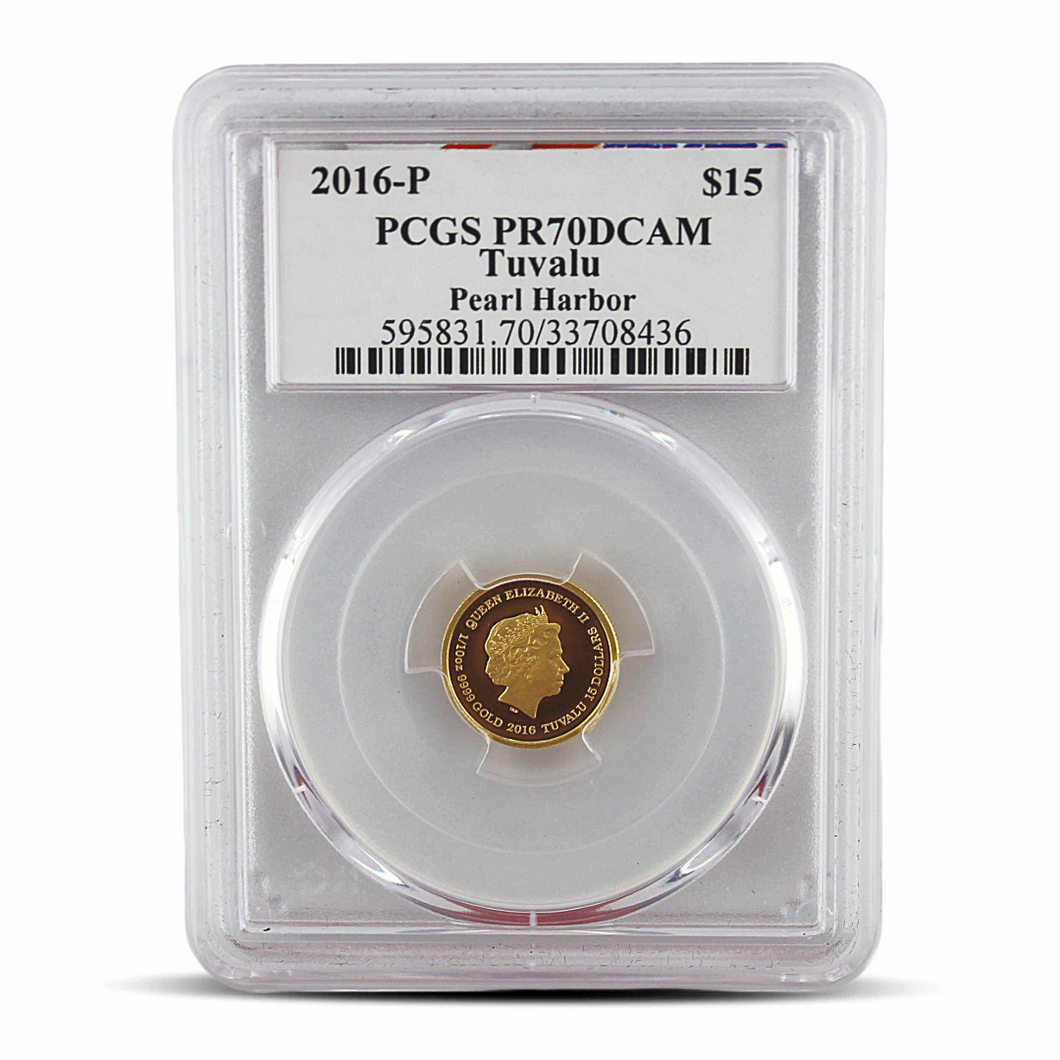 2016-P $15 PCGS Tuvalu Pearl Harbor 1/10 Oz Gold Coin – Michael Reagan Signature Label