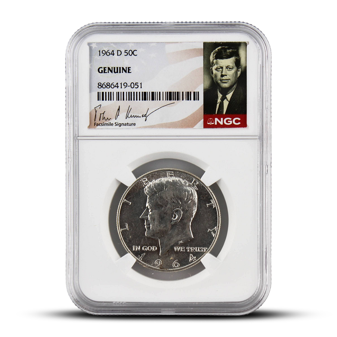 1964 50C D Kennedy Half Dollar - Genuine - NGC John F. Kennedy Signature Label (PSV 15)