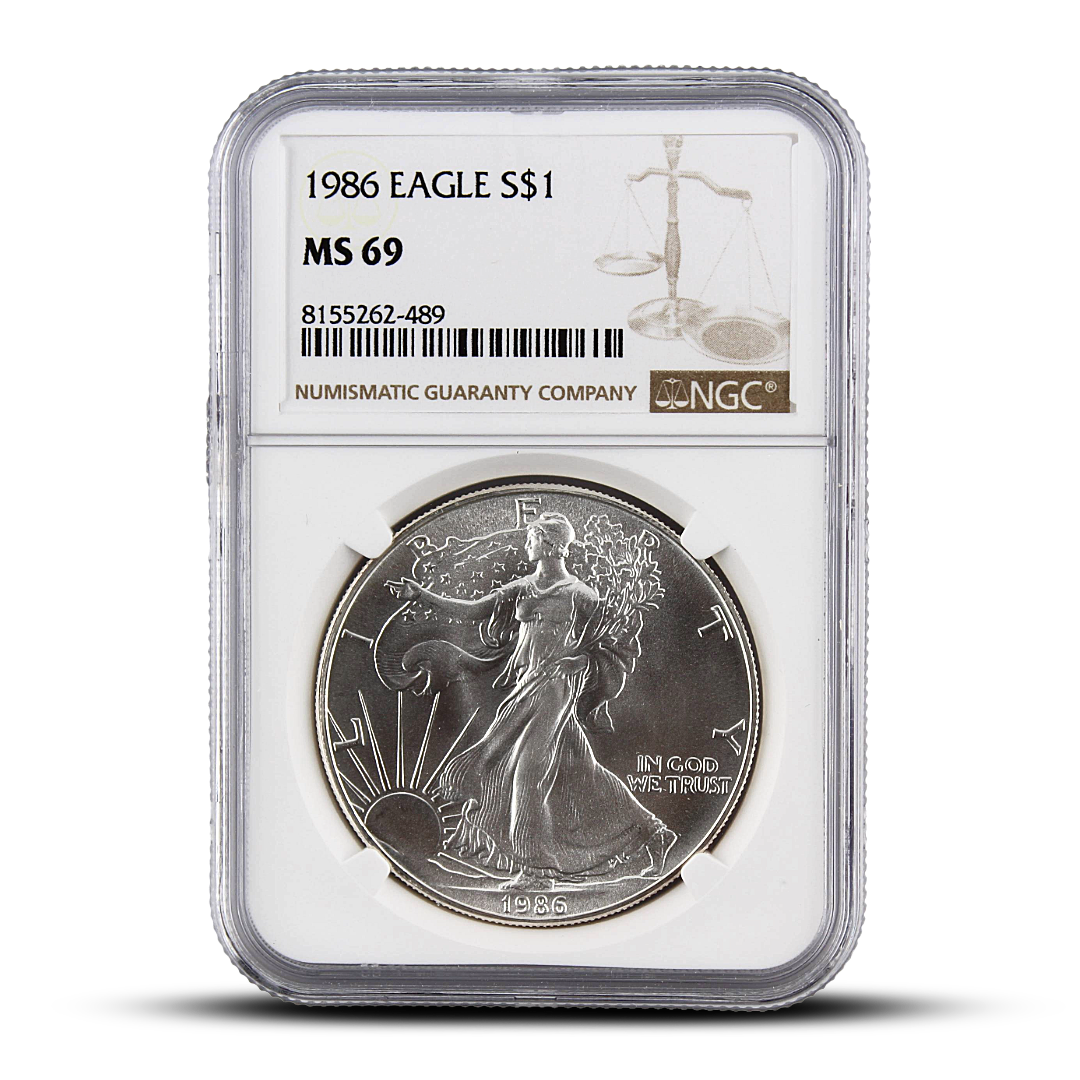 1986 Eagle S$1 MS69 - Brown Scale Label (PSV 25)