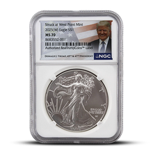 Load image into Gallery viewer, Struck at West Point Mint 2025(W) Eagle S$1 MS70 - Donald J. Trump, 45th &amp; 47th President
