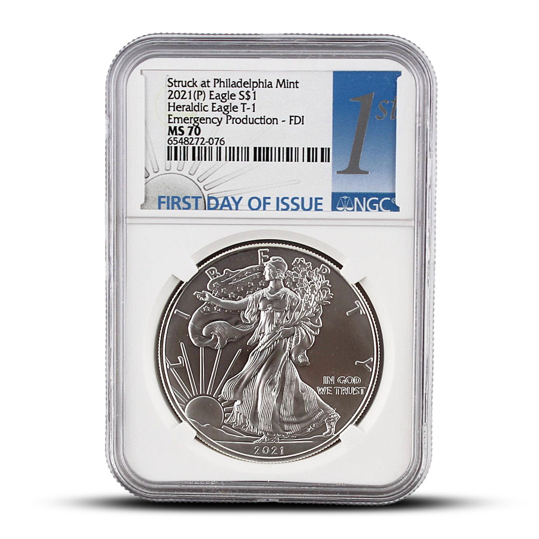 Struck at the Philadelphia Mint 2021(P) Eagle S$1 Heraldic Eagle T-1 EP-FDI (PSV 20)
