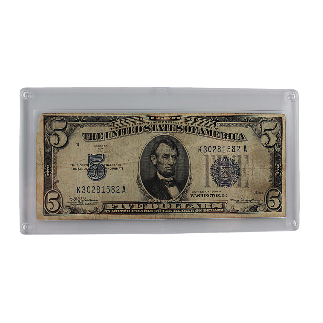 1934 $5 Silver Certificate — Blue Seal | Abraham Lincoln | Julian-Morgenthau Signatures (PSV 20)
