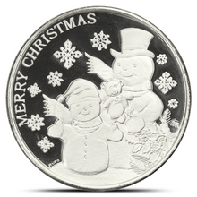 Load image into Gallery viewer, 1 Oz Vintage Highland Mint Silver Snowman Round
