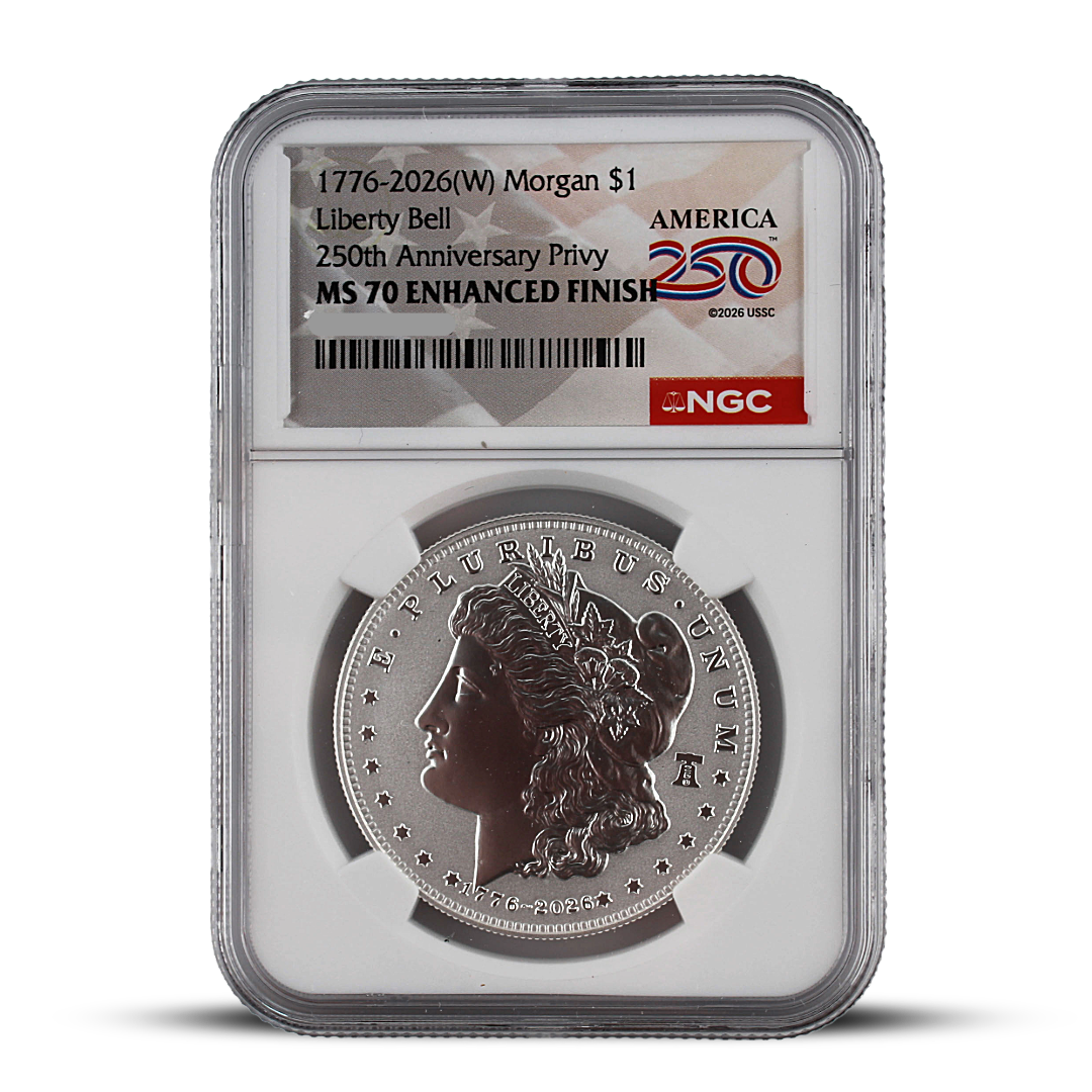1776-2026(W) Morgan Dollar NGC MS70 Enhanced Finish – America 250 Liberty Bell Privy (PSV 50)