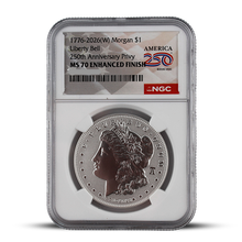 Load image into Gallery viewer, 1776-2026(W) Morgan Dollar NGC MS70 Enhanced Finish – America 250 Liberty Bell Privy (PSV 50)
