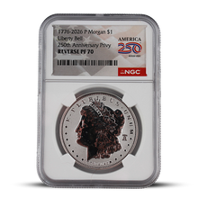 Load image into Gallery viewer, 1776-2026-P Morgan Dollar NGC Reverse Proof 70 – America 250 Liberty Bell Privy (PSV 50)
