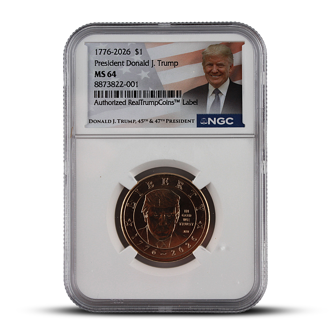 2026 President Donald J. Trump America 250 $1 Coin – Authorized RealTrumpCoins Label – NGC MS64 (PSV 35)