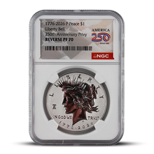 Load image into Gallery viewer, 1776-2026-P Peace Dollar NGC Reverse Proof 70 – America 250 Liberty Bell Privy (PSV 50)
