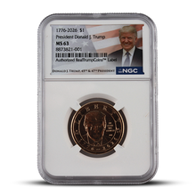 Load image into Gallery viewer, 2026 President Donald J. Trump America 250 $1 Coin – Authorized RealTrumpCoins Label – NGC MS63 (PSV 25)
