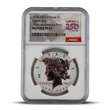 Load image into Gallery viewer, 1776-2026-P Peace Dollar NGC Reverse Proof 69 – America 250 Liberty Bell Privy (PSV 50)
