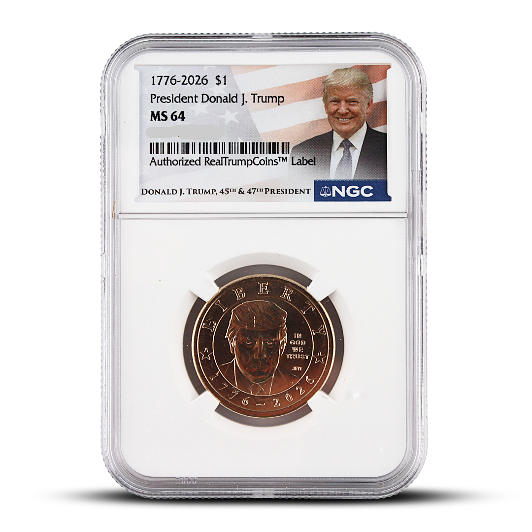 2026 President Donald J. Trump America 250 $1 Coin – Authorized RealTrumpCoins Label – NGC MS64 (PSV 35)