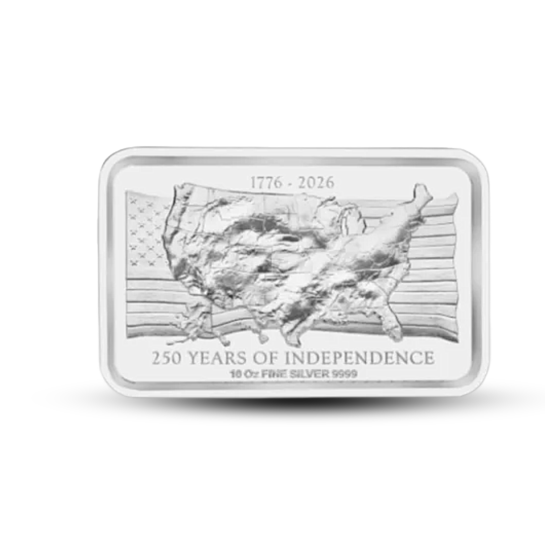 10 oz Fine Silver Bar - 250 Years of Independence - 1776-2026 Commemorative - .9999 Fine Silver