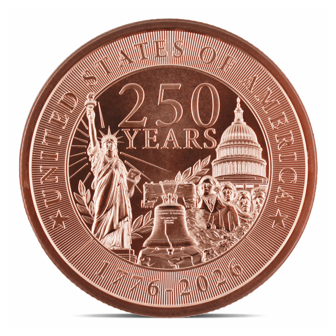 5 oz Copper Round - 250 Years of American Independence - 1776-2026 - Golden State Mint - .999 Fine Copper
