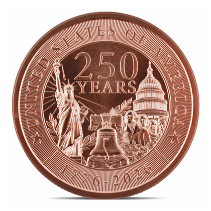 5 oz Copper Round - 250 Years of American Independence - 1776-2026 - Golden State Mint - .999 Fine Copper