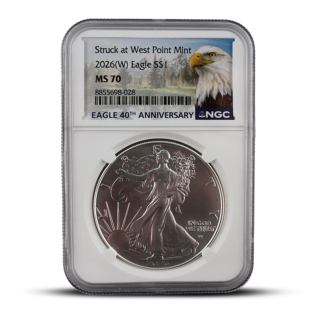 2026(W) American Silver Eagle NGC MS70 – Eagle 40th Anniversary Label (PSV 20)
