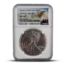 Load image into Gallery viewer, 2026(W) American Silver Eagle NGC MS70 – Eagle 40th Anniversary Label (PSV 20)
