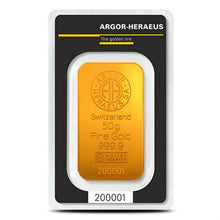 Load image into Gallery viewer, 50 Gram Argor Heraeus Kinebar Gold Bar
