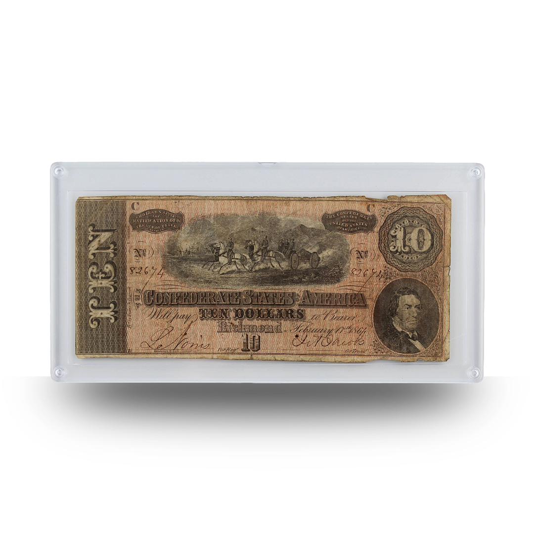 1864 U.S Confederate States of America $10 Bill - Circulated Civil War Artifact (PSV 25)