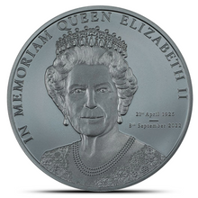 Load image into Gallery viewer, 2022 1 Oz Black Proof Cook Islands Silver Memoriam Queen Elizabeth II Coin
