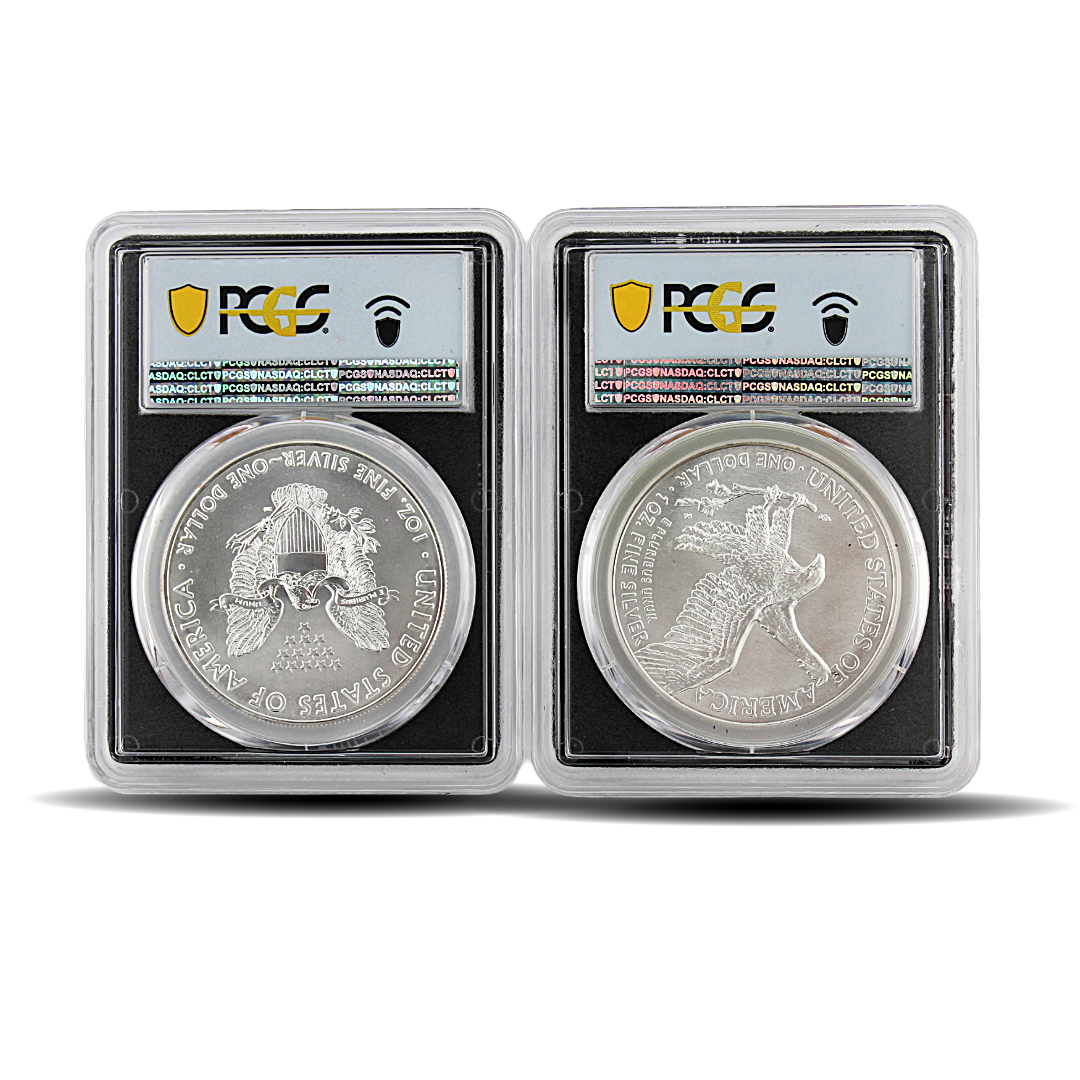 2021 First Day of Issue MS70 Silver Eagle Set - Type 1 & Type 2 - PCGS Black Core (PSV 50)