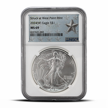 Load image into Gallery viewer, Struck at West Point Mint 2024(W) Eagle S$1 MS69 - West Point Mint Silver Star Label (PSV 25)
