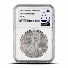 Load image into Gallery viewer, Struck at West Point Mint 2024(W) Eagle S$1 MS70 - Blue Scale Label
