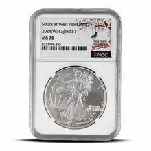 Load image into Gallery viewer, Struck at West Point Mint 2024(W) Eagle S$1 MS70 - Seasons Greetings Label (PSV 20)
