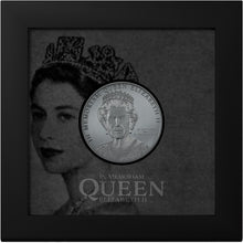 Load image into Gallery viewer, 2022 1 Oz Black Proof Cook Islands Silver Memoriam Queen Elizabeth II Coin
