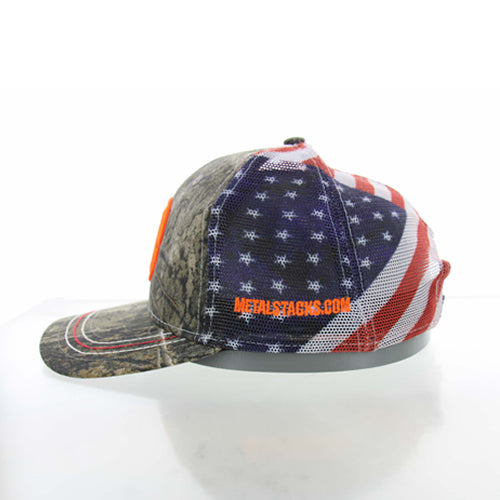 Metalstacks Mossy Oak Camo/Flag Hunters Hat - Embroidered